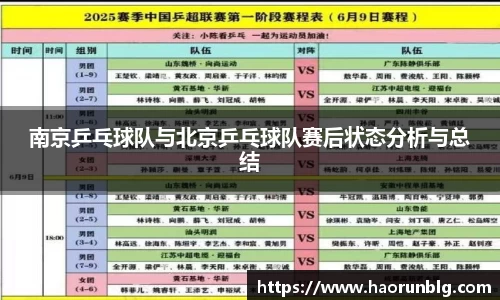 南京乒乓球队与北京乒乓球队赛后状态分析与总结